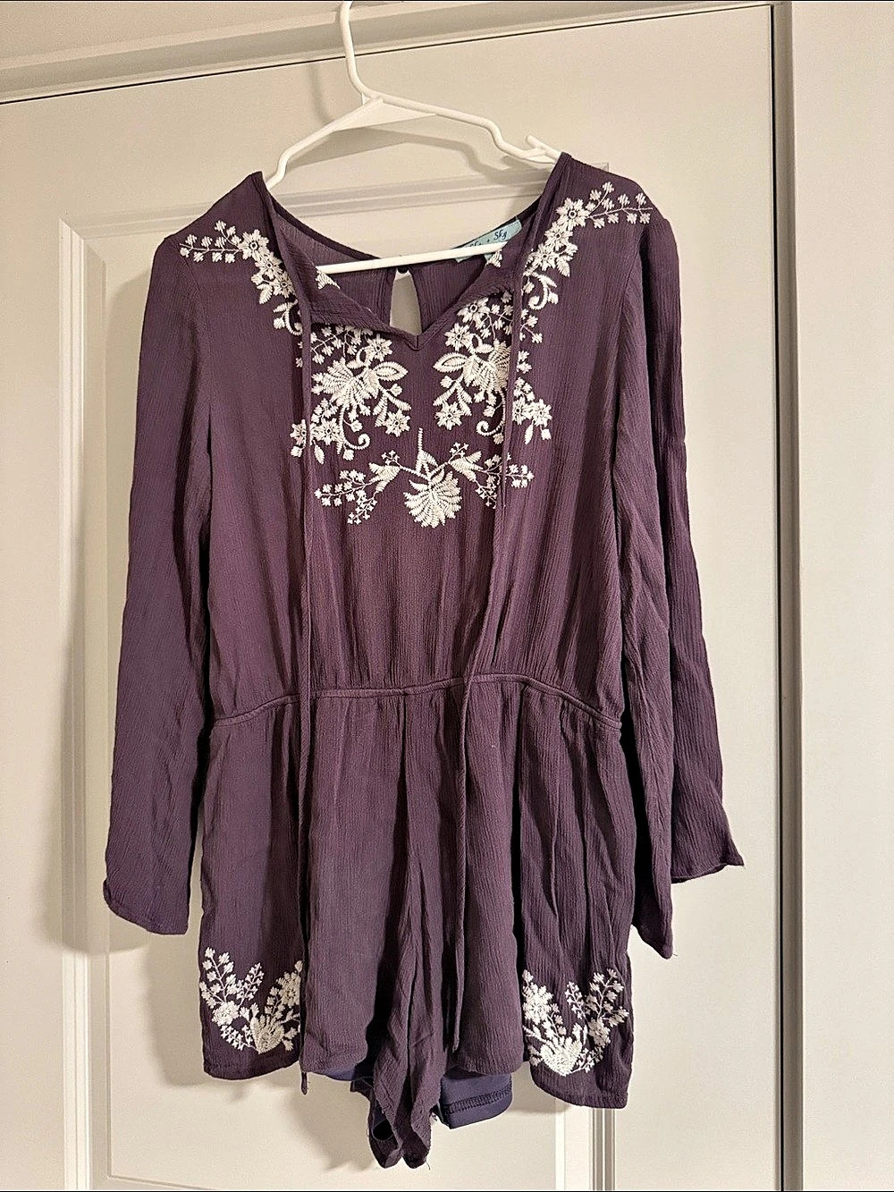 She + Sky Floral Embroidered Romperin Purple Size Small